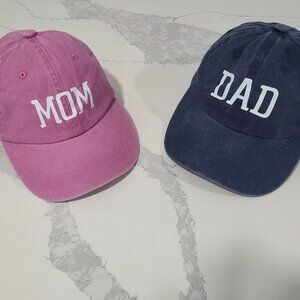 New Mom & Dad Cotton Caps Blue & Pink + 2 Dog FREE“Baby Security” Bandanas